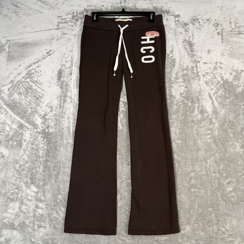 Vintage Hollister Wide Leg Flare Sweatpants Womens Small Brown Low Rise Y2K HCO